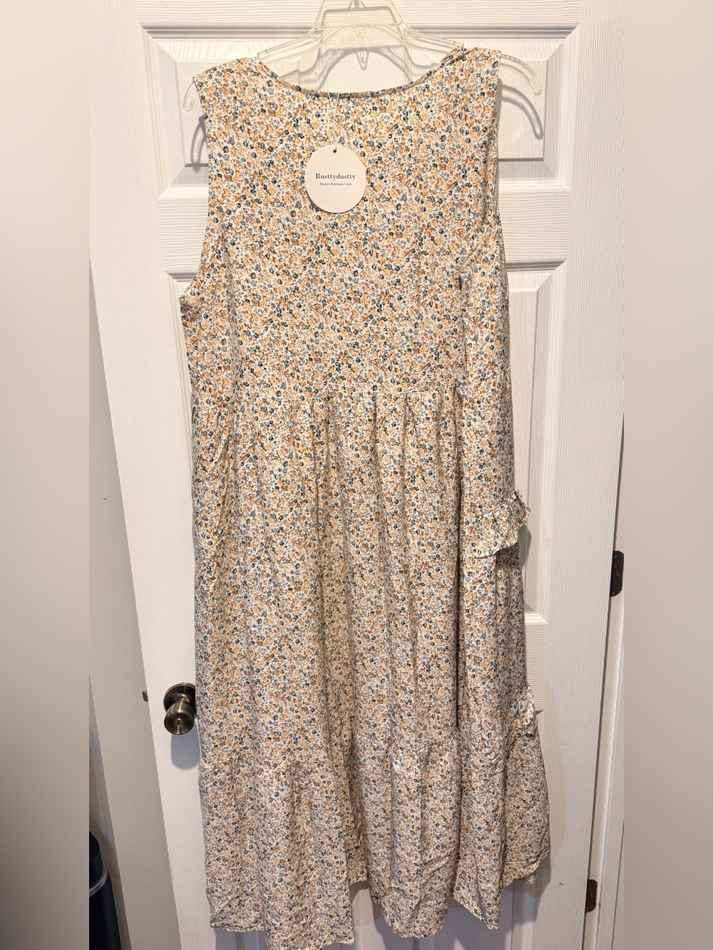 Rusttydustty Floral Maxi Dress in Cream with Yellow & Blue